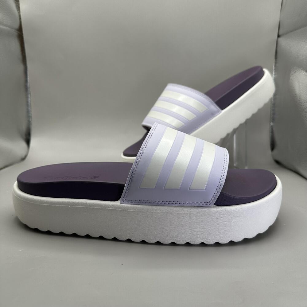 Adidas Adilette Platform Slides Shoes Mens 9/Women 10 Purple White Stripes